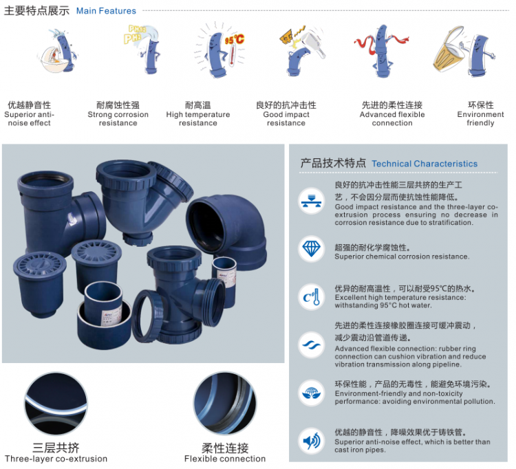 PP耐热静音排水管材管件